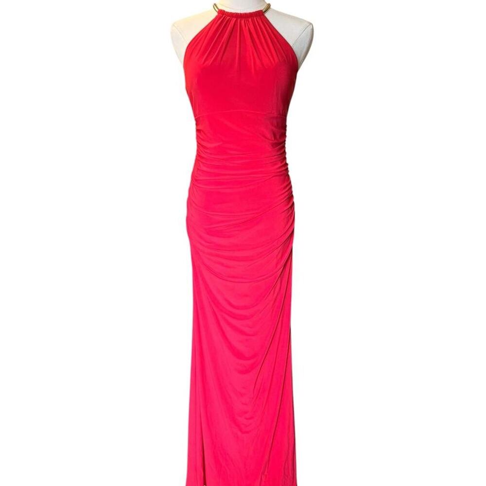 Xscape ruched halter maxi gown